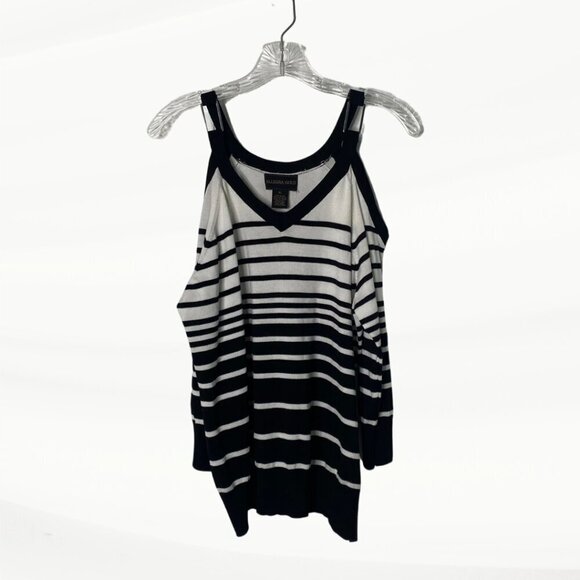 FLAWED Allegra Gold Striped Cold Shoulder Sweater Top, Size XL - Picture 4 of 14